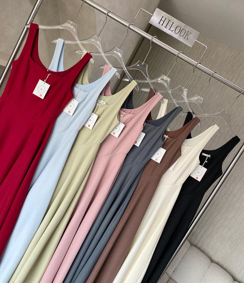 Sleeveless Square Deep Neckline A-Line Dress